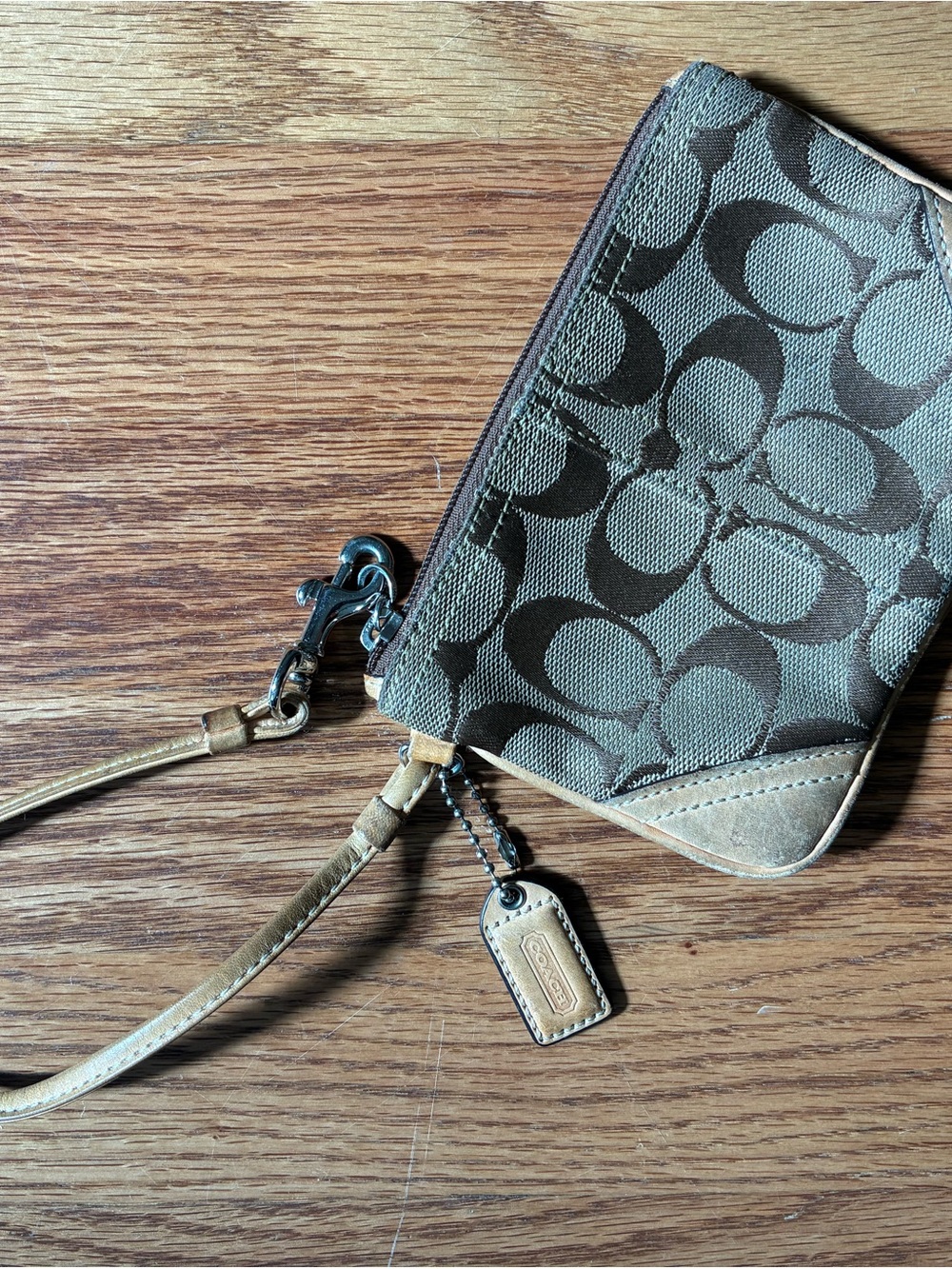 Coach Canvas Wristlet in Brown and Tan
